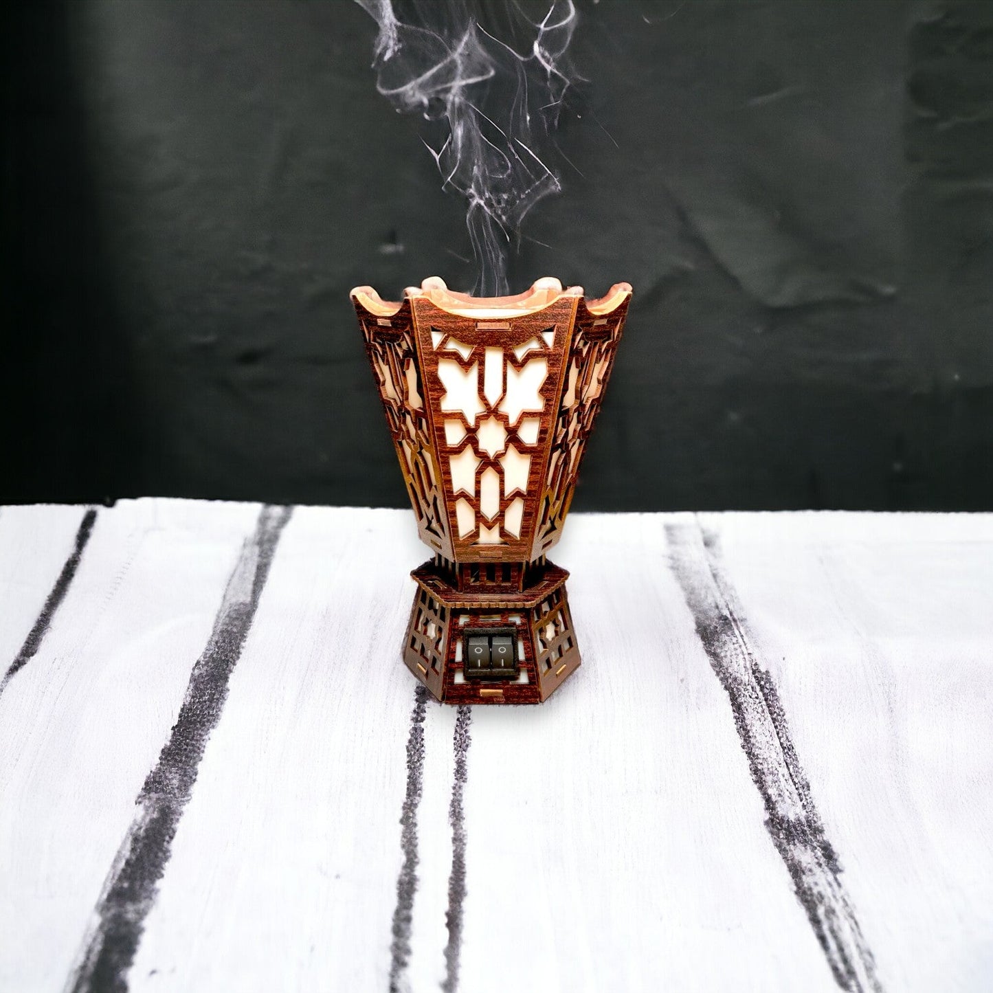 Wooden Bakhoor/Incense Burner Electric with Night Lamp High End Electric Coil - AromaTherapy - ScentYou.pk